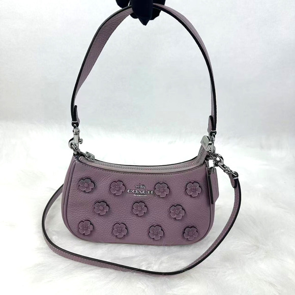 Coach Teri Mini Crossbody Bag With Floral Applique CAJ98 Silver/Lilac Purple NWT - Picture 1 of 7